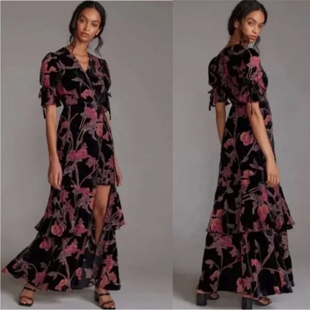 Anthropologie Hutch Floral Velvet Wrap Maxi Dress Size Large
